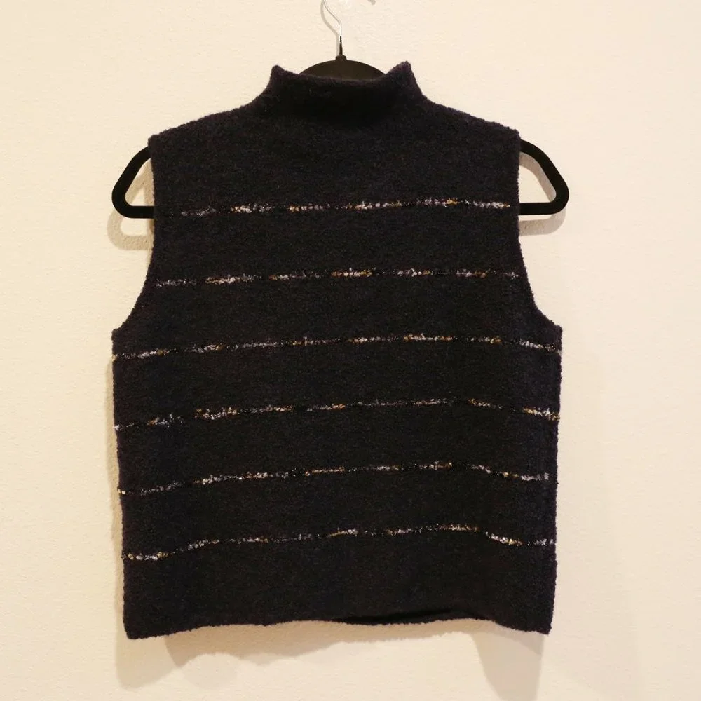 Vintage Amina Rubinacci navy blue Turtleneck Sleeveless Knit Top Sweater Vest - Picture 4 of 5